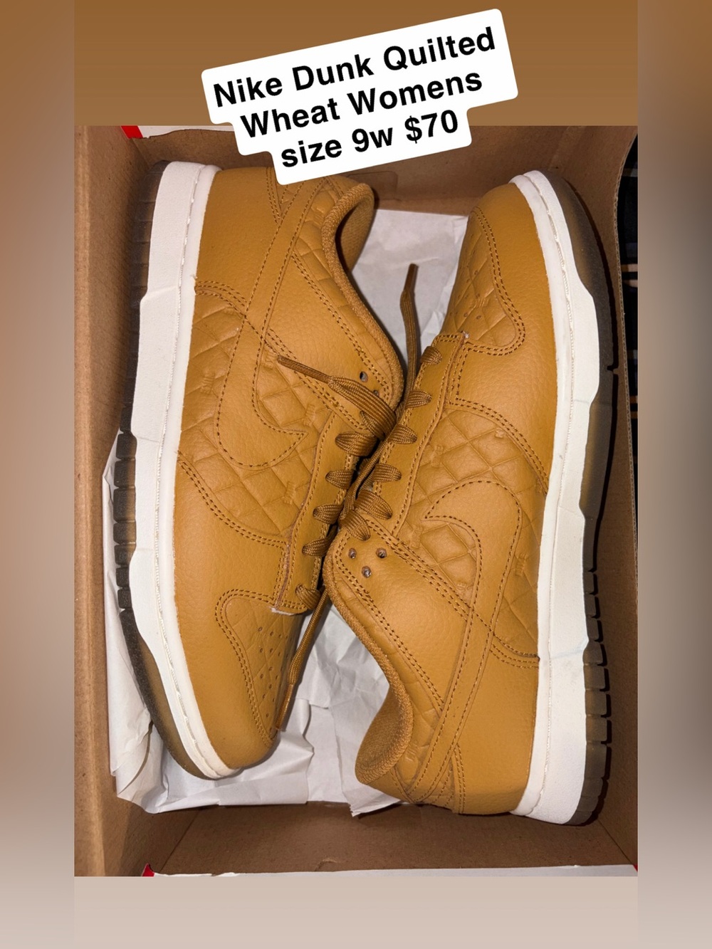 Nike Women's Quilted Dunk Sneakers in Wheat/Tan